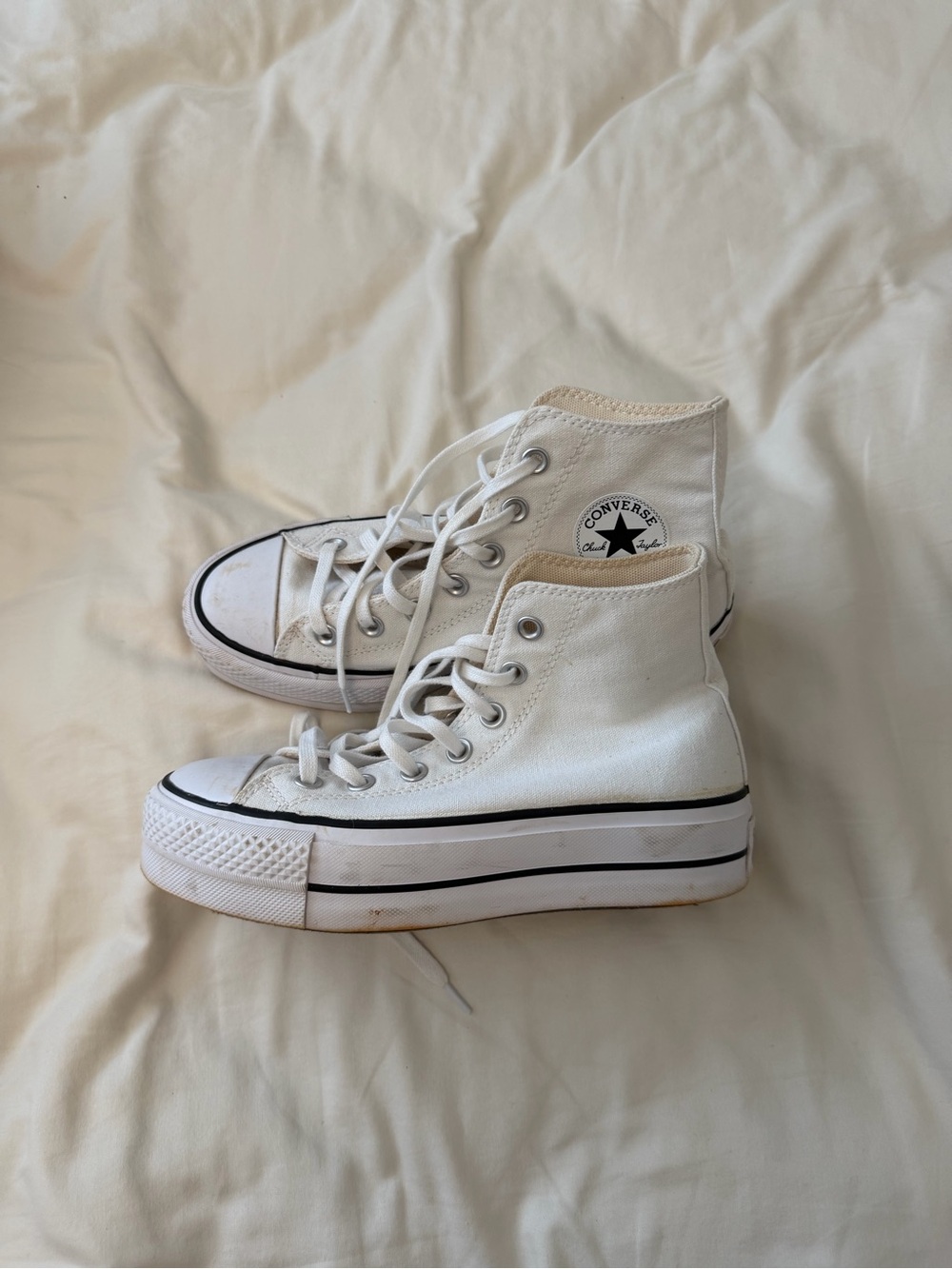 Converse White High-Top Platform Sneakers with Black Trim